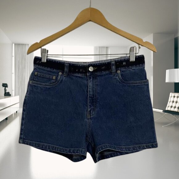 Tommy Hilfiger Vintage Spell Out Waistband Logo Vintage Jean Shorts - Size 8 - Picture 1 of 12